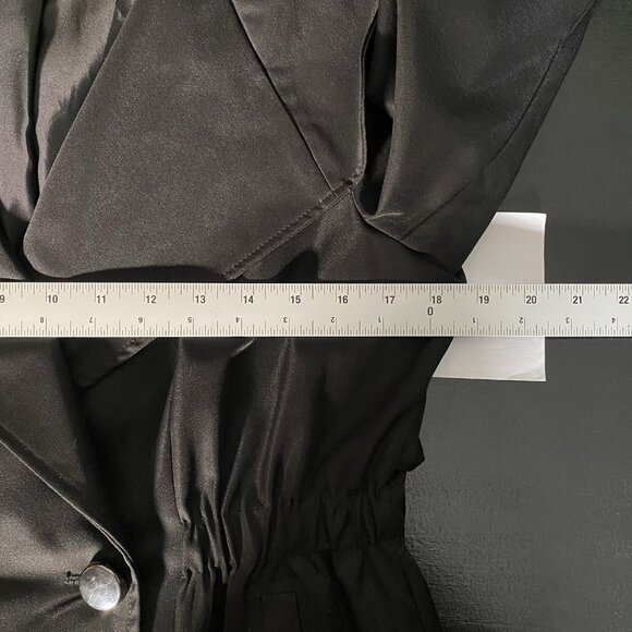 French Connection Hooded Tulip Hem Trench Coat Women’s S Black Satin Jacket - Picture 13 of 16